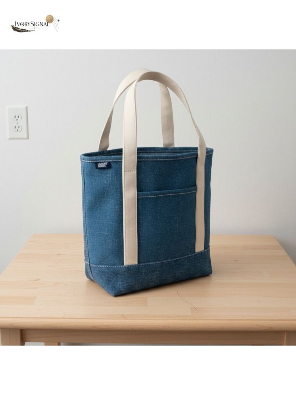 Lands' End Open Canvas Tote Cotton Large Denim Blue Shoulder Bag